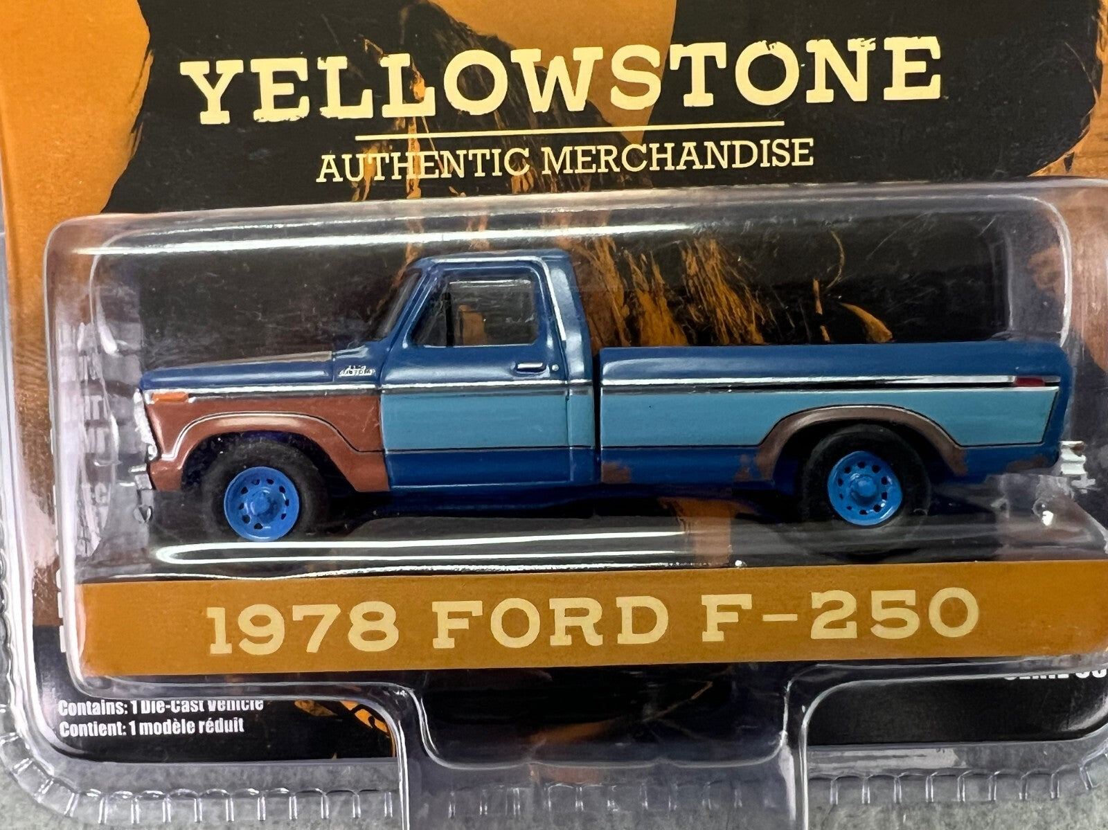 🔥🔥🔥Greenlight Yellowstone Hollywood 1978 Ford F-250 BLUE RIMS CHASE H33🔥🔥🔥