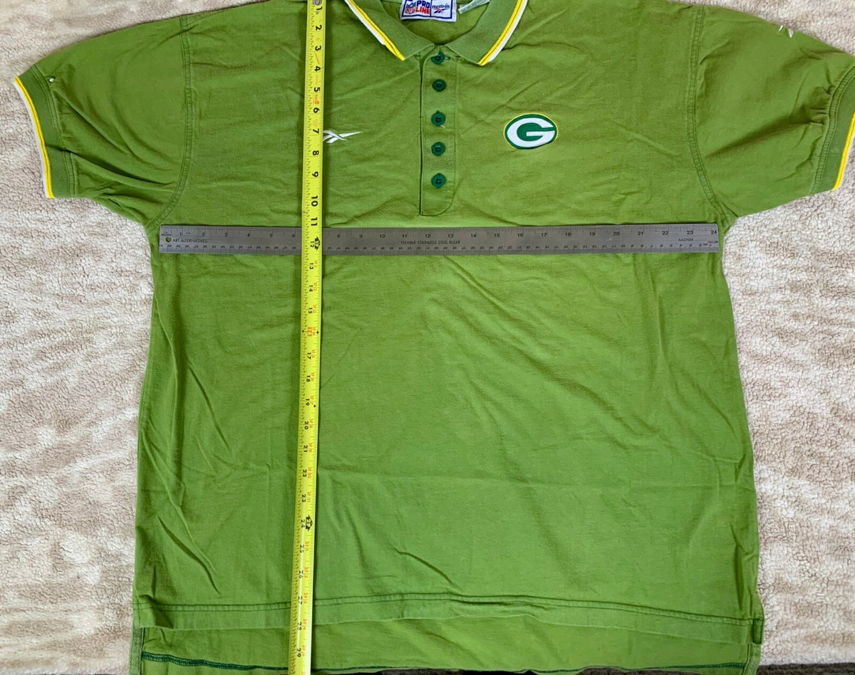 VTG Green Bay Packers Reebok NFL Proline Embroidered Polo Golf Shirt XL Green