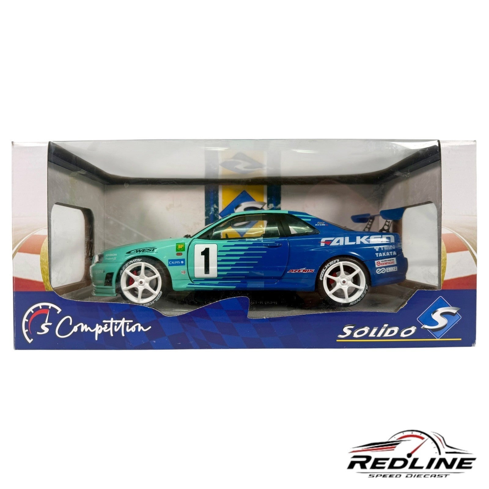🎌SolidoS Nissan Skyline R34 GTR JGTC 2001 Falken  1:18 READ DESCRIPTION C3🎌