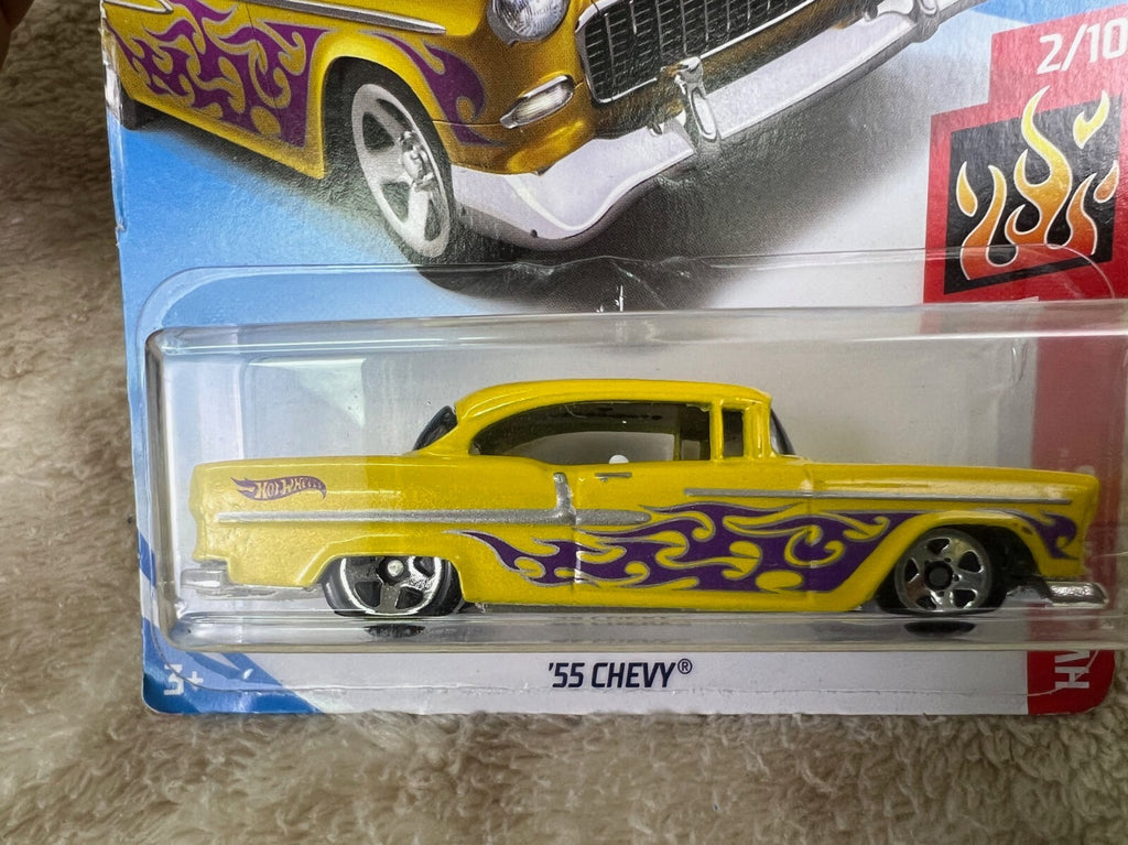 🇺🇸🔥🔥🔥🔥Hot Wheels 2018 HW Flames ’55 Chevy Yellow HW18🔥🔥🔥🔥🇺🇸