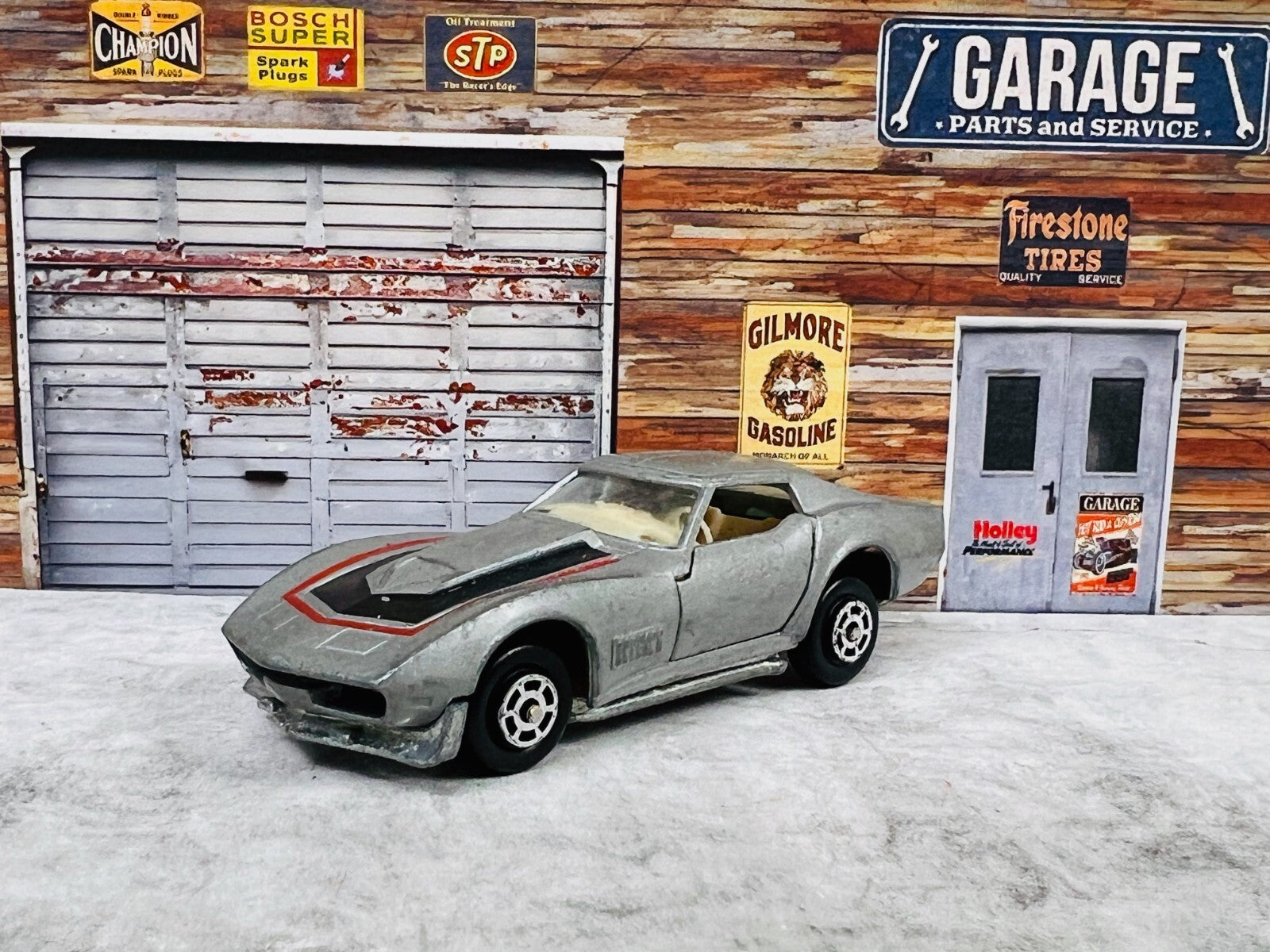 🔥Vintage Yatming NO. 1065 Silver CORVETTE STINGRAY Opening Doors HONG KONG C15