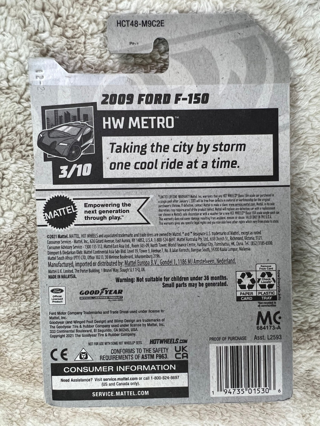 🇺🇸🇺🇸 Hot Wheels 2009 FORD F-150 HW Metro' Series Goodyear HW05🇺🇸🇺🇸