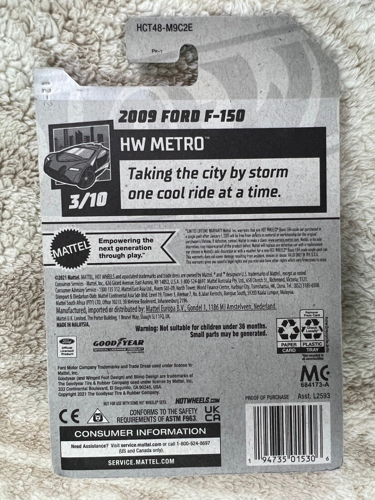 🇺🇸🇺🇸 Hot Wheels 2009 FORD F-150 HW Metro' Series Goodyear HW05🇺🇸🇺🇸