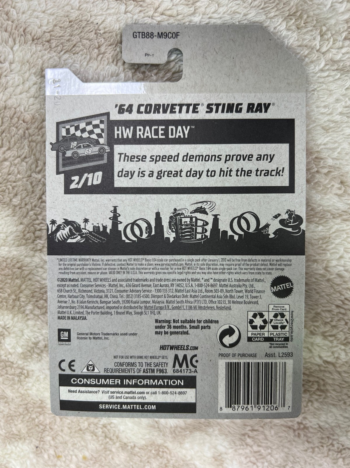 🇺🇸Hot Wheels '64 Corvette Sting Ray White HW Race Day 2/10 10/250 HW18🇺🇸