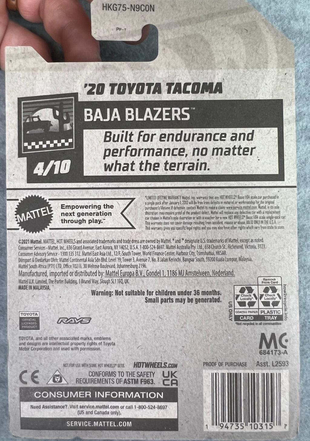 🔥🔥🔥Hot Wheels '20 Toyota Tacoma White w/Blue Rims HW Baja Blazers HW21🔥🔥🔥