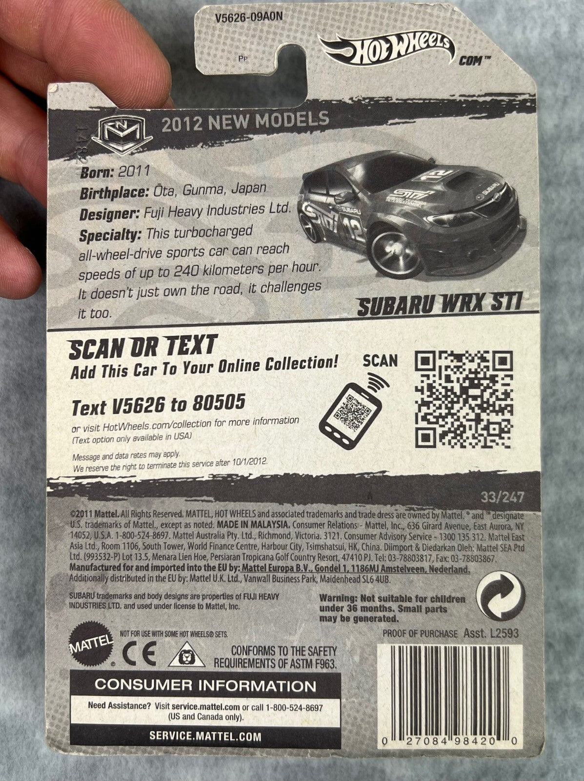 🏁🏁🏁Hot Wheels 2012 New Models Subaru WRX STI RED HW21🏁🏁🏁