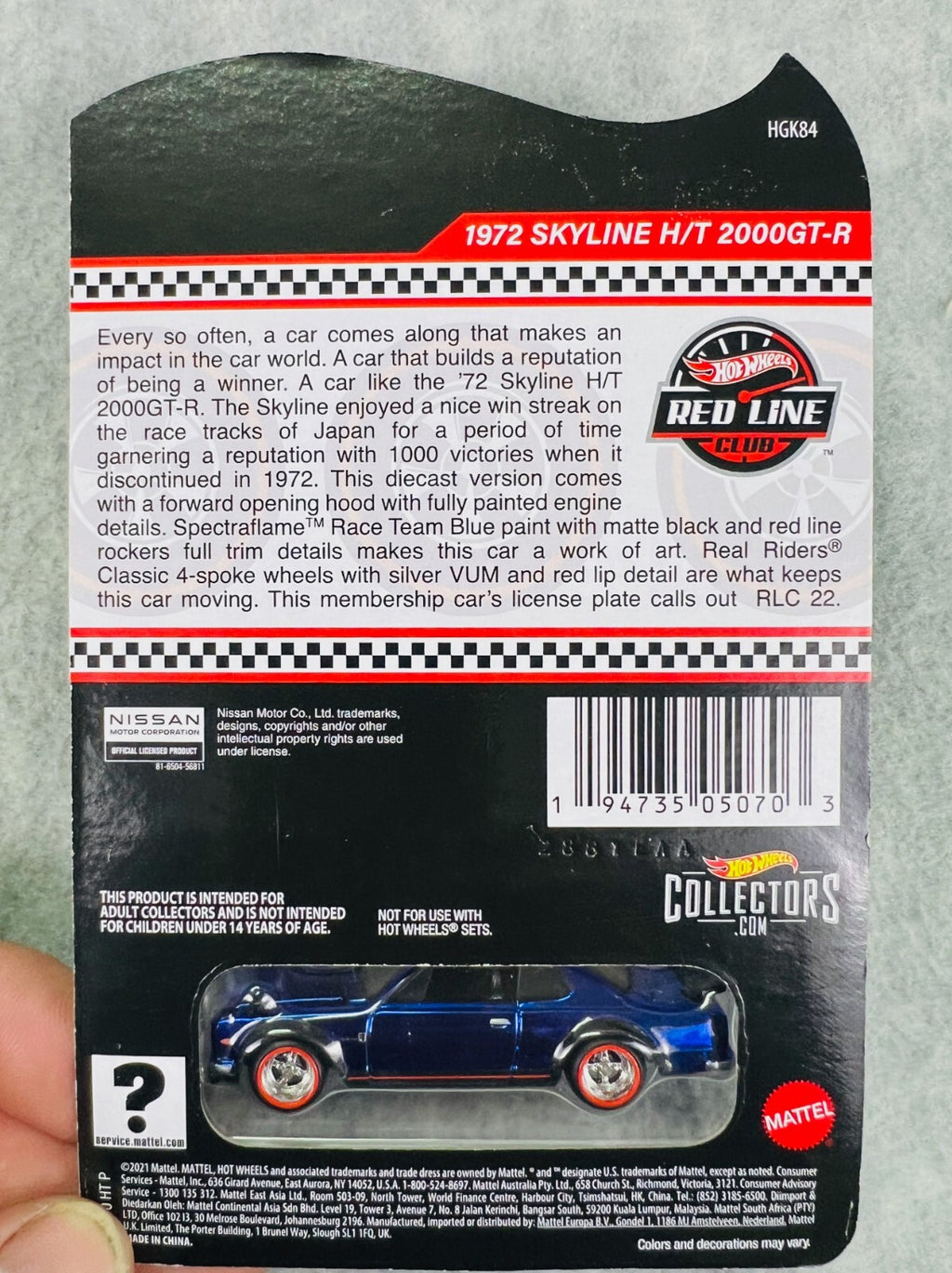 🎌🎌Hot Wheels 1972 Skyline H/T 2000GT-R RLC Exclusive Red Line Club Car H29🎌🎌
