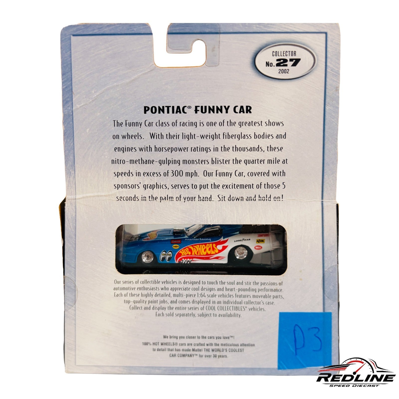 🇺🇸Hotwheels 100% Pontiac Funny Car Blue 1:64 D3🇺🇸