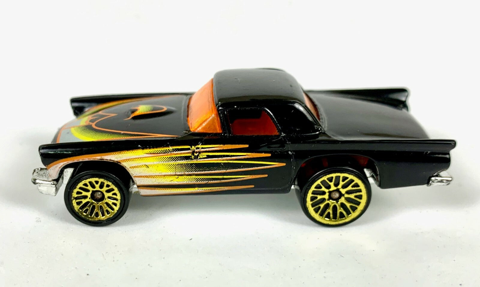 1977 Hotwheels Thailand 57 T-BIRD Rare Black W/ Yellow Flames LOOSE DIECAST 1/64