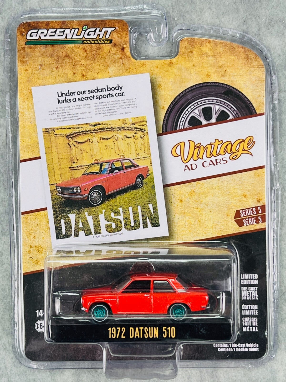 🎌🎌Greenlight Vintage Ad Cars CHASE Red 1972 Datsun 510 Green Machine H33🎌🎌