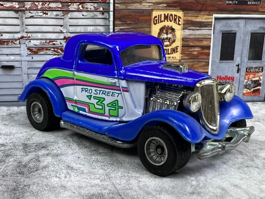 🔥🔥Hot Wheels 34 Pro Street Ford Coupe Cal Custom Blue Real Riders 1979 C1🔥🔥