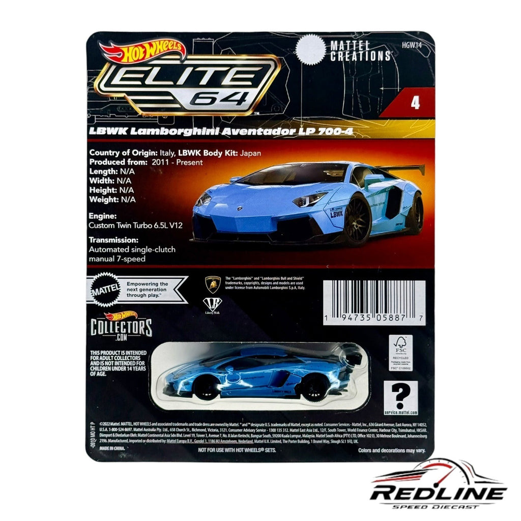 🇮🇹Hot Wheels Elite 64 LBWK Lamborghini Aventador LP 700-4 BLUE H14🇮🇹