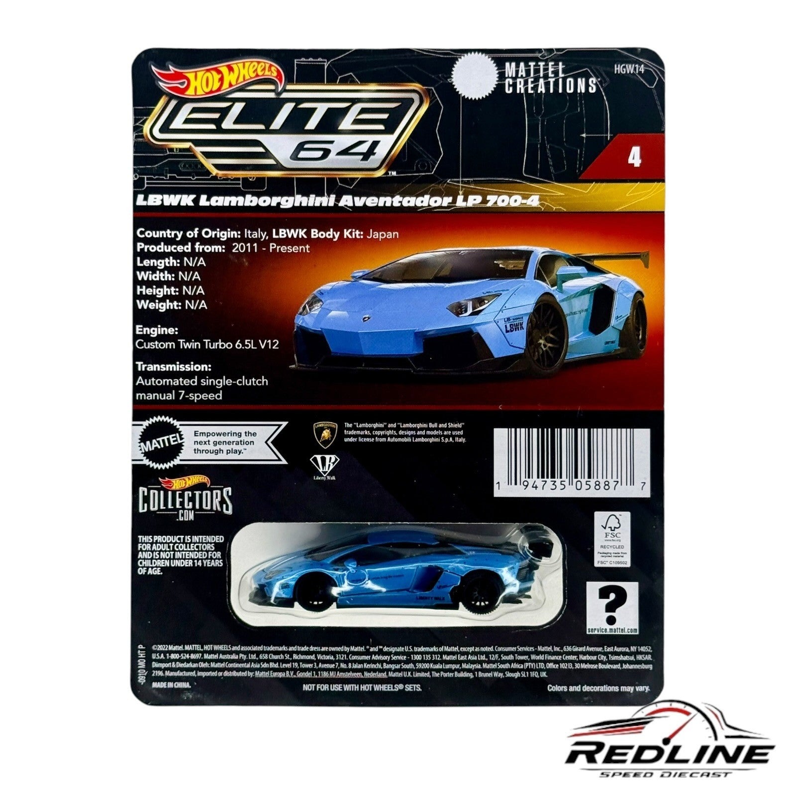 🇮🇹Hot Wheels Elite 64 LBWK Lamborghini Aventador LP 700-4 BLUE H14🇮🇹