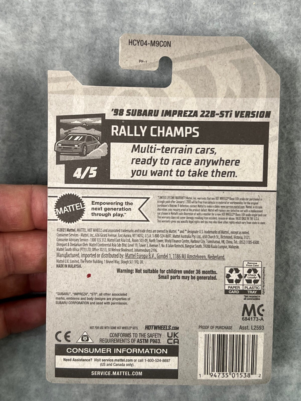 🏁Hot Wheels Treasure Hunt '98 Subaru Impreza 22B-STi Version Rally Champs H24🏁