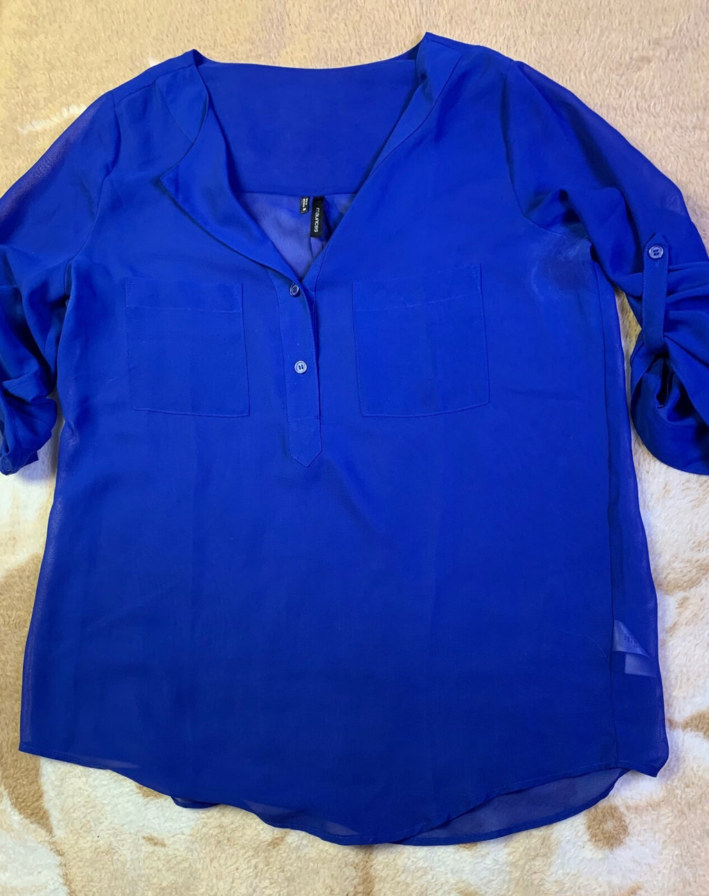 Maurices~Blue Button Down V-neck Top Blouse~Womens Size Medium