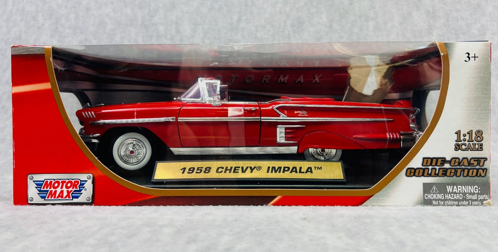 🇺🇸MOTOR MAX 1958 Chevrolet Impala Convertible Black with Red Interior 1/18🇺🇸
