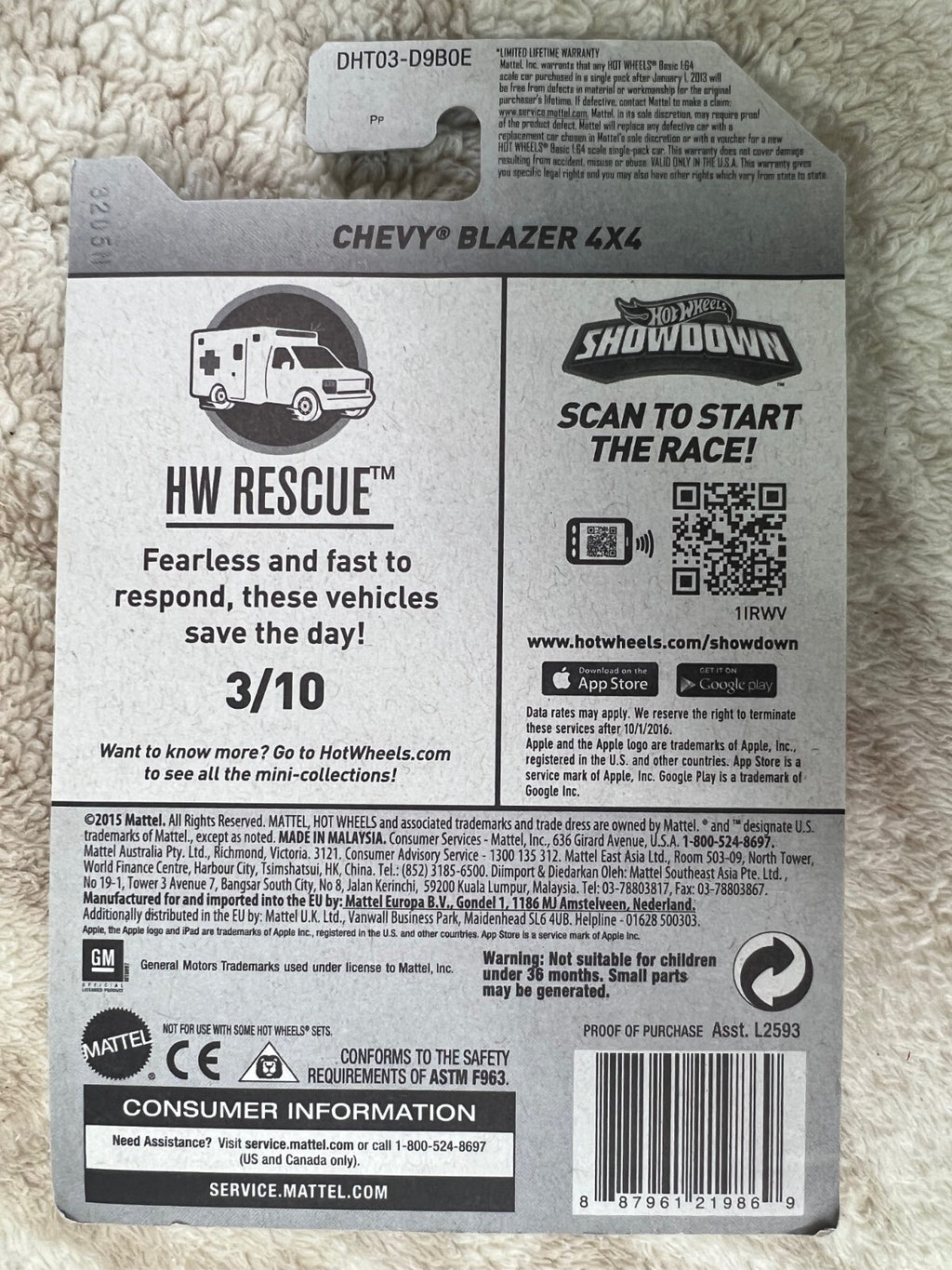 🇺🇸🇺🇸Hot Wheels HW Rescue Chevy Blazer 4x4 Yellow Fire Rescue HW18🇺🇸🇺🇸