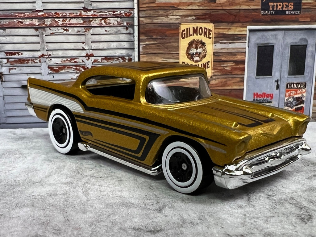 🇺🇸🇺🇸Hot Wheels Gold '57 Chevy Bel Air White Wall Tires C12🇺🇸🇺🇸