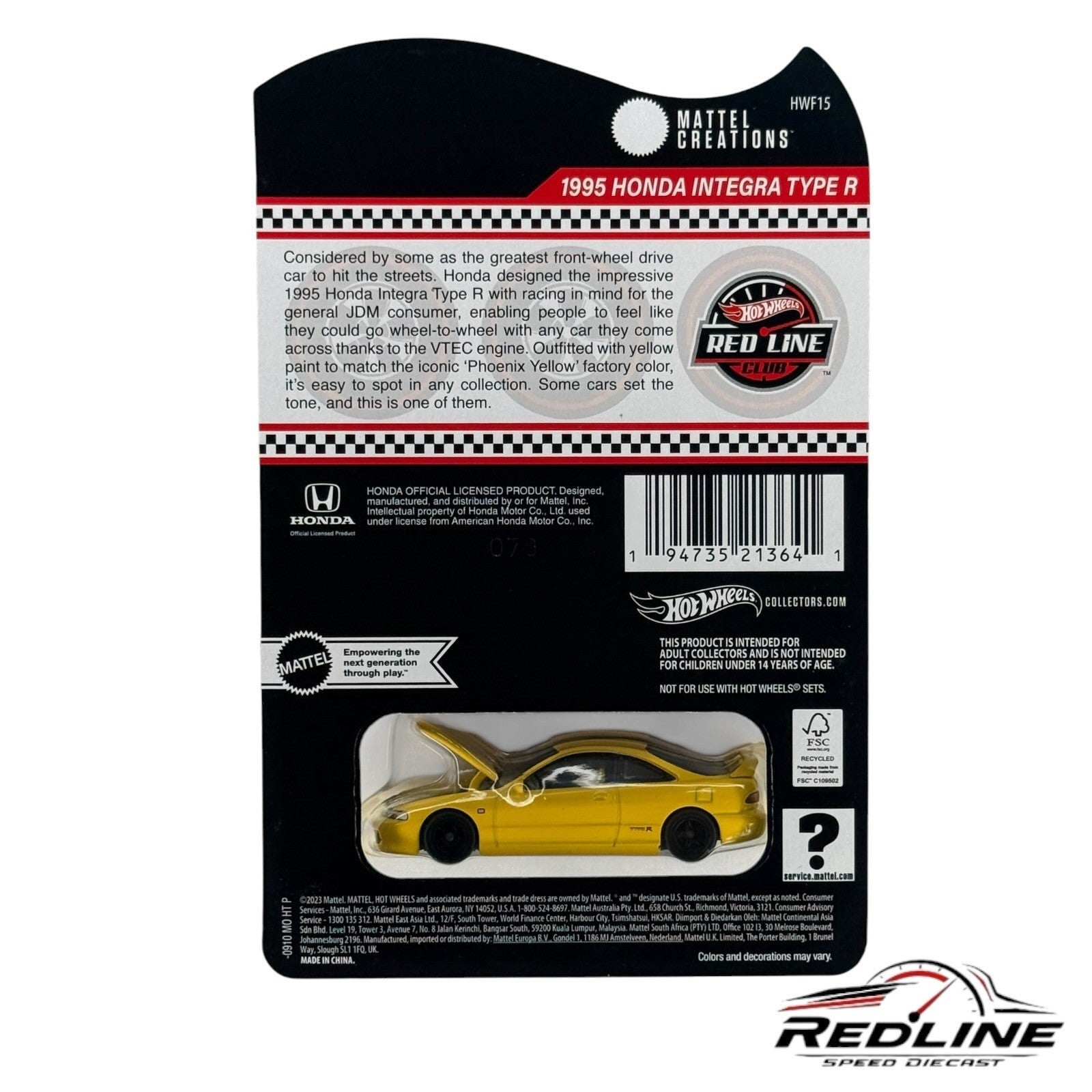 🎌🎌Hot Wheels RLC Exclusive 1995 Honda Integra Type-R Yellow JDM H14🎌🎌
