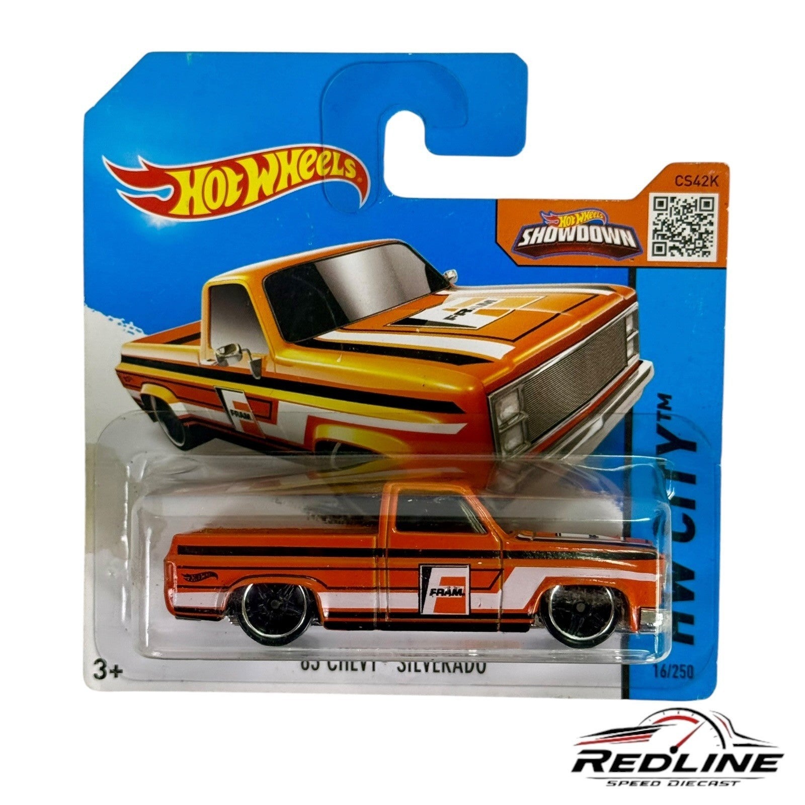 🔥🔥 Hot Wheels SHORT CARD ‘83 Chevy Silverado Orange FRAM H33🔥🔥
