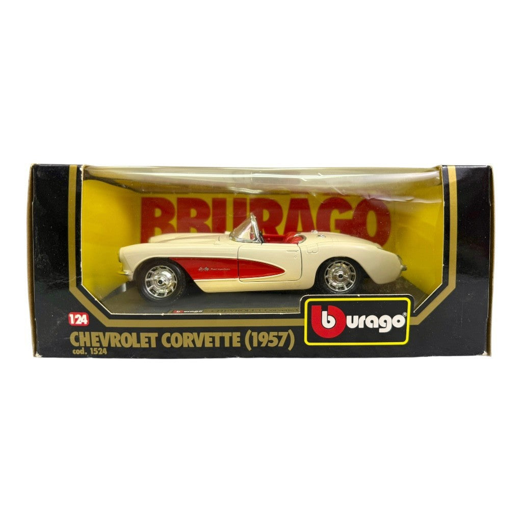 🇺🇸🇺🇸Burago 1957 Chevrolet Corvette White & Red Boxed🇺🇸🇺🇸