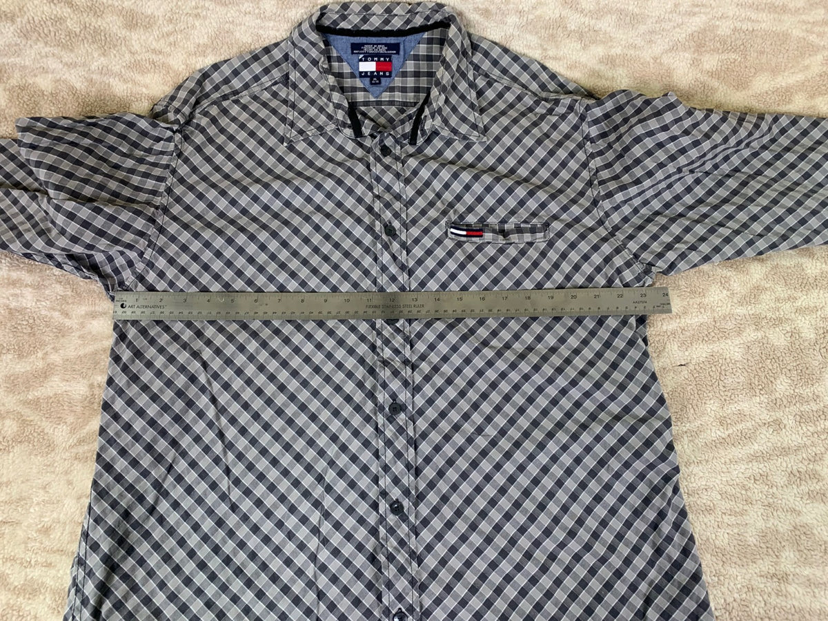 👔👔👔Vintage 90s Tommy Hilfiger Plaid Long Sleeve Button Down Shirt Mens XL👔👔