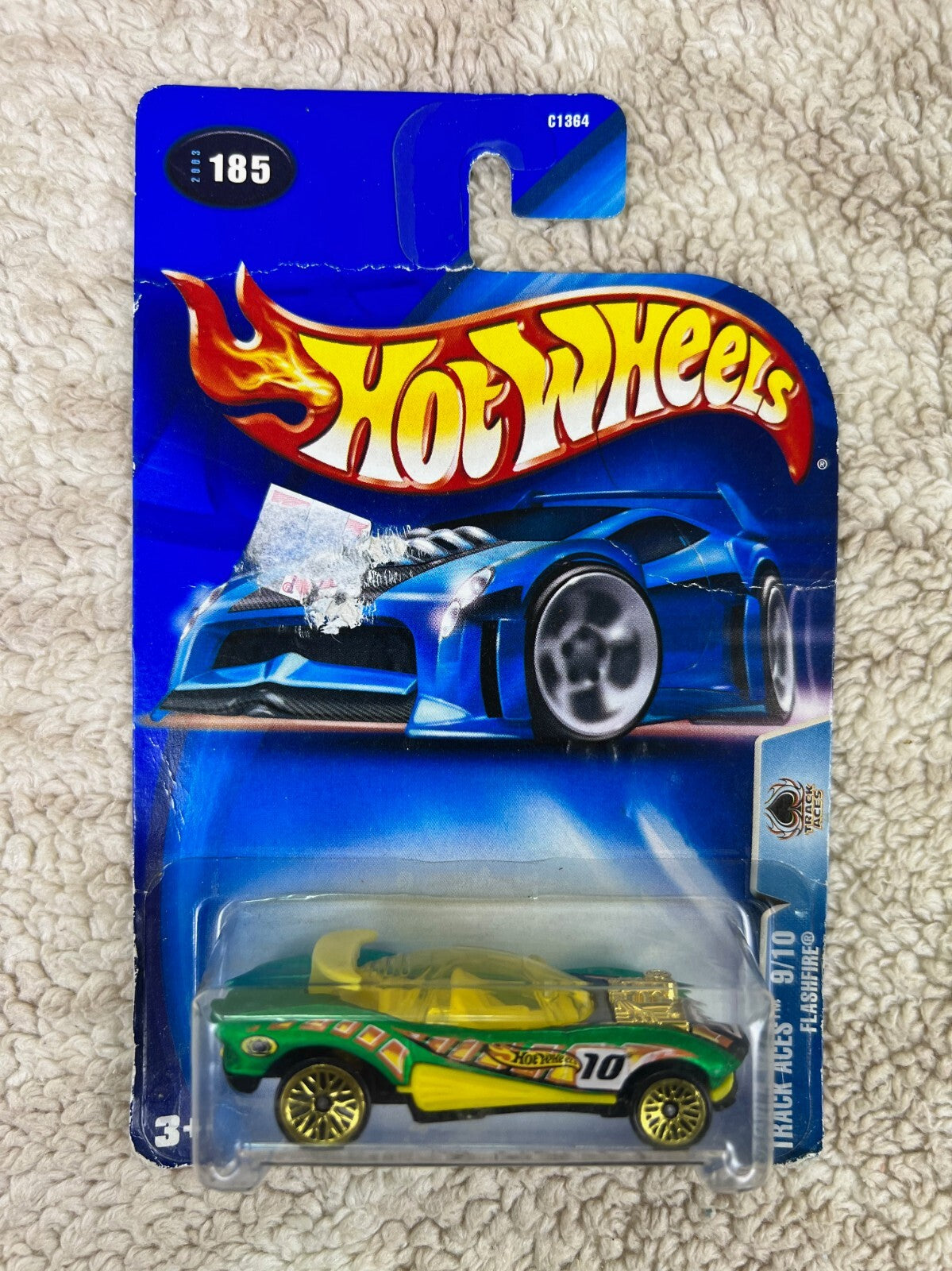 2003 Hot Wheels #185 Track Aces 9/10 FLASHFIRE Green w/Gold Lace Spoke Wheels H2