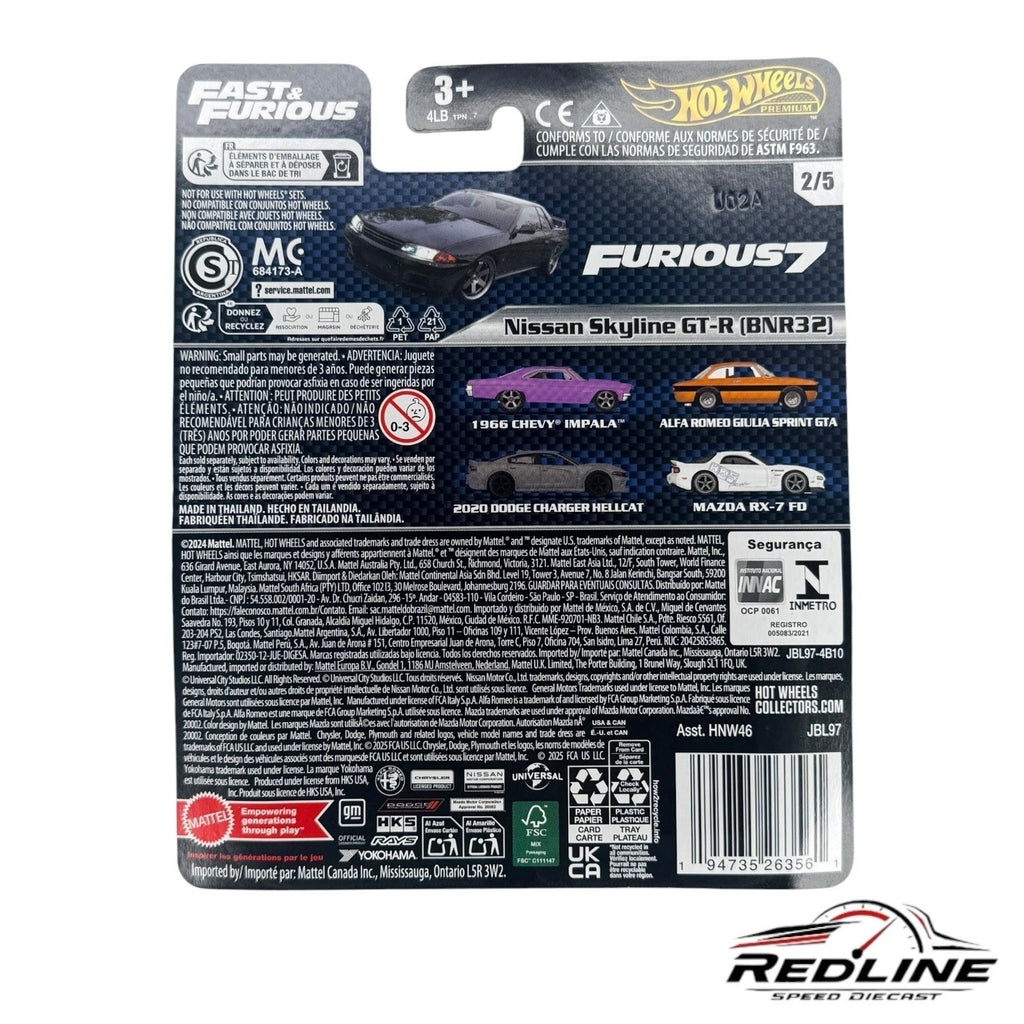 🎌🎌Hot Wheels Fast & Furious Nissan Skyline GT-R BNR32 BLACK H17🎌🎌