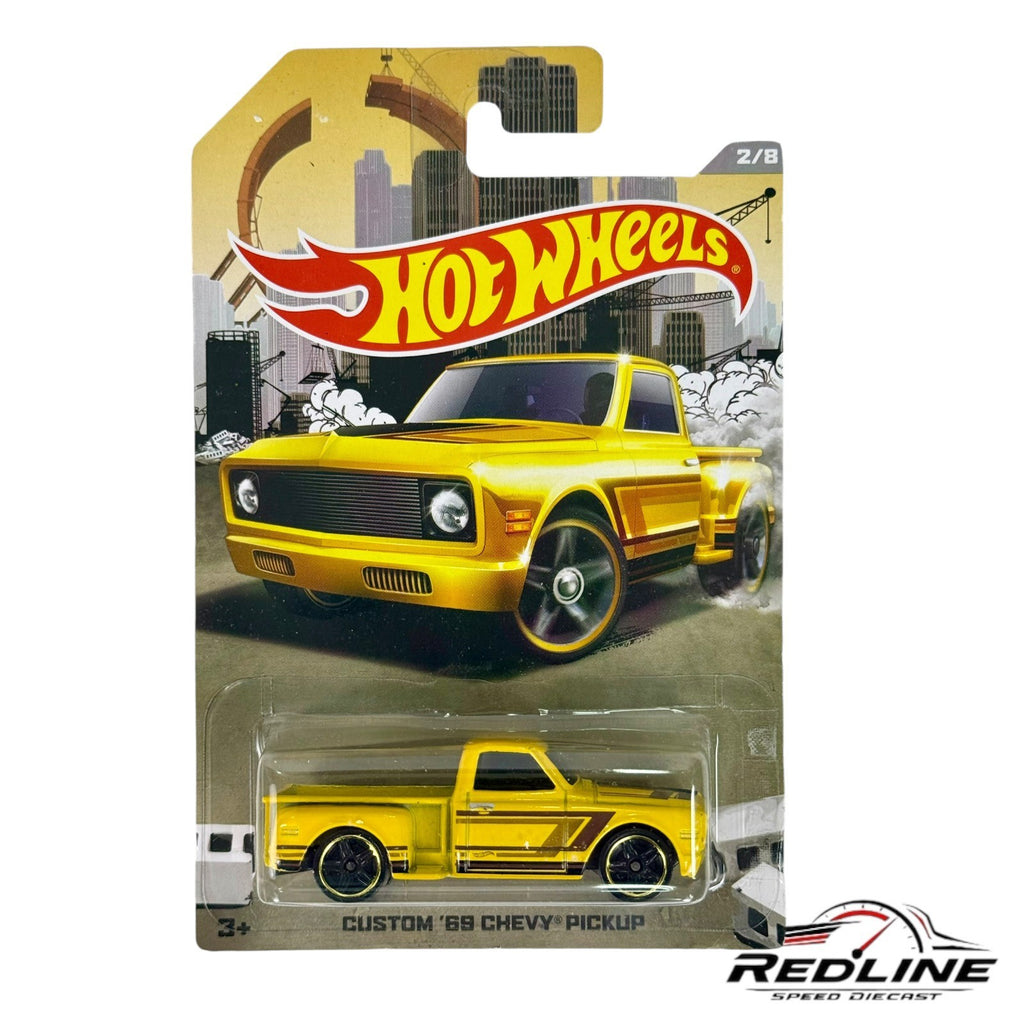 🇺🇸🇺🇸Hot Wheels Custom '69 Chevy Pickup Yellow Rad Trucks 2/8 H6🇺🇸🇺🇸