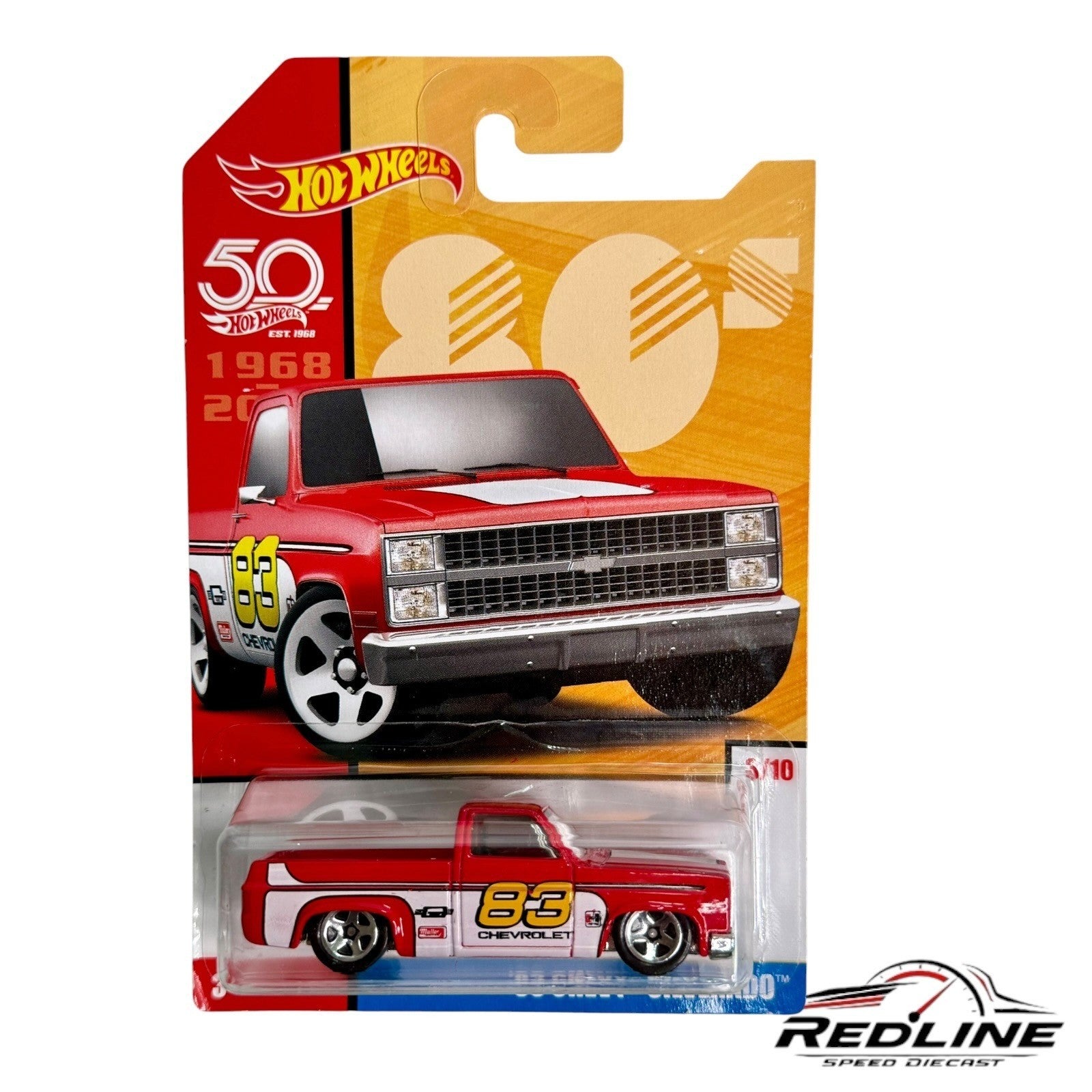 🇺🇸Hot Wheels 50th Anniversary Chevy Silverado Red Diecast Pickup Truck H23🇺🇸