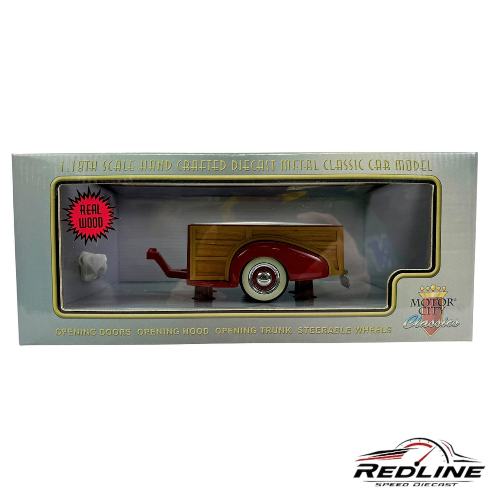 🇺🇸Motor City Classics Woody Trailer 71009 Permanent Red 1:18🇺🇸