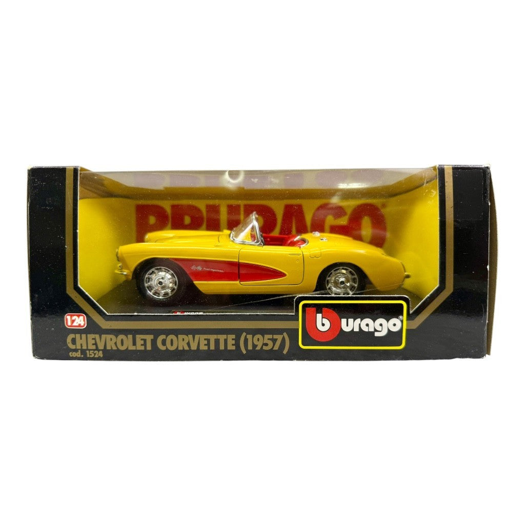 🇺🇸🇺🇸Burago 1957 Chevrolet Corvette Yellow & Red Boxed🇺🇸🇺🇸