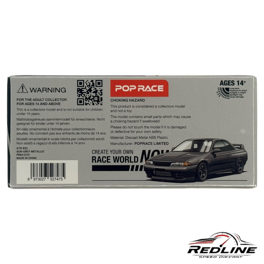 🎌Pop Race Nissan Skyline GTR R32 Gun Grey Metallic PR64-101 H1🎌