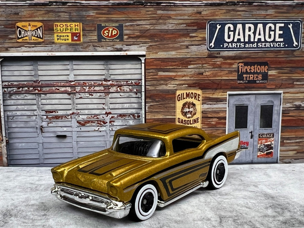 🇺🇸🇺🇸Hot Wheels Gold '57 Chevy Bel Air White Wall Tires C12🇺🇸🇺🇸