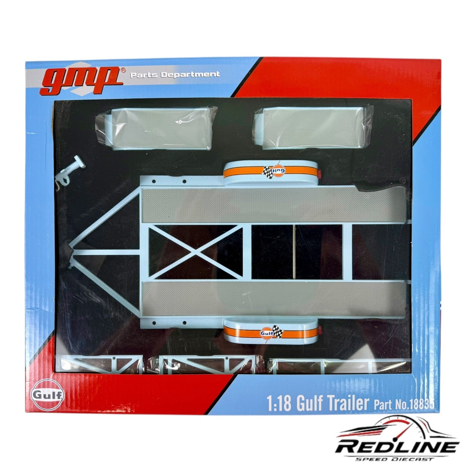 🔥🔥🔥GMP 1:18  GULF TRAILER Part# 18835 Blue/Orange A3🔥🔥🔥