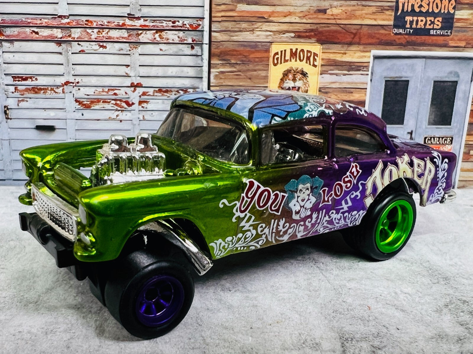 🔥🔥🔥Hot Wheels CUSTOM 55 Chevy Gasser Joker Real Rider's C20🔥🔥🔥
