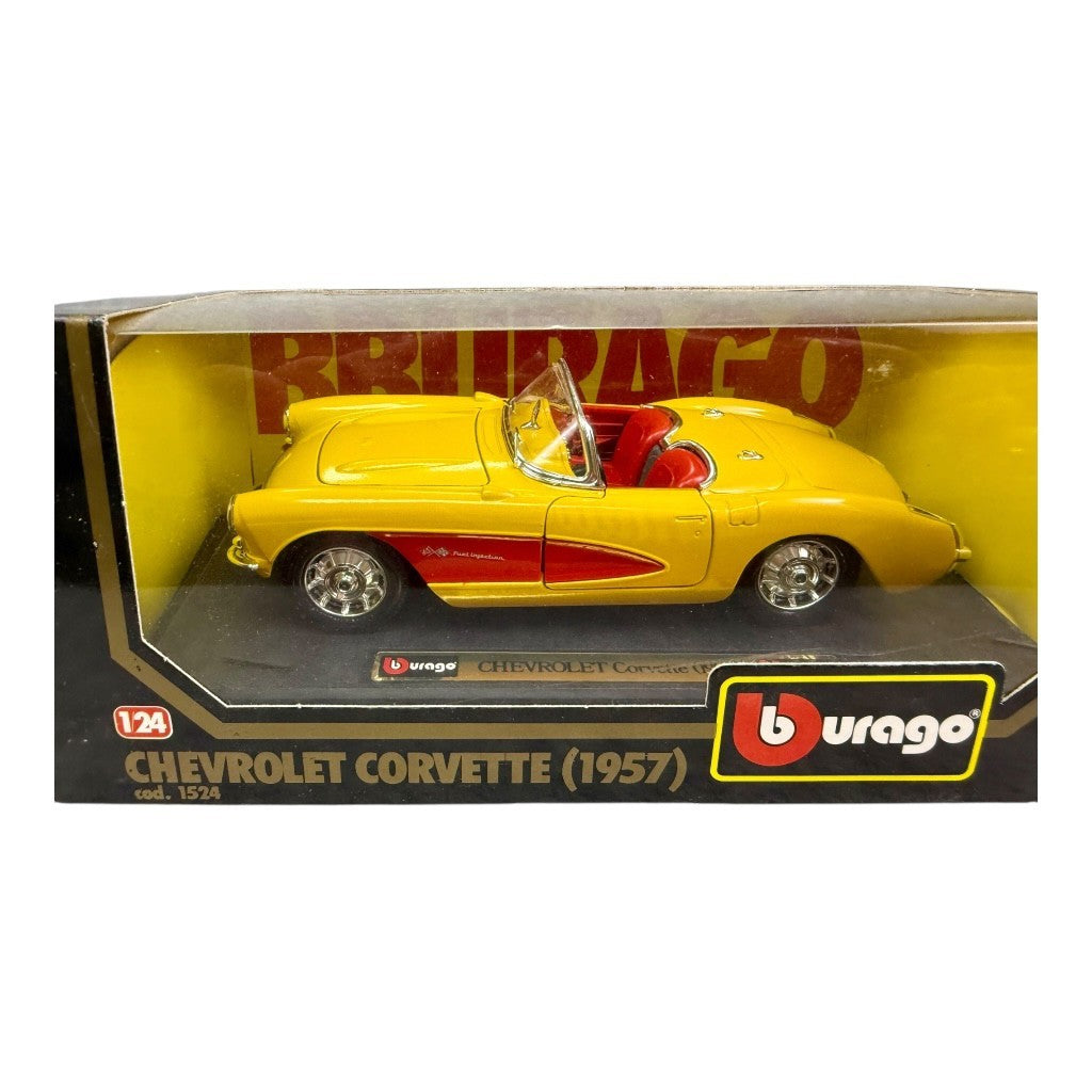 🇺🇸🇺🇸Burago 1957 Chevrolet Corvette Yellow & Red Boxed🇺🇸🇺🇸