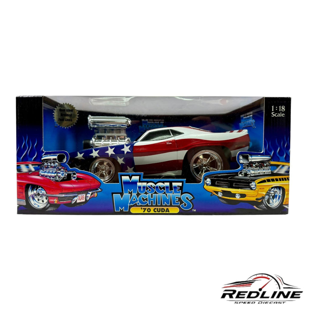 🇺🇸🇺🇸🇺🇸Funlinel Muscle Machines American Flag 1970 Cuda 1:18 T🇺🇸🇺🇸🇺🇸