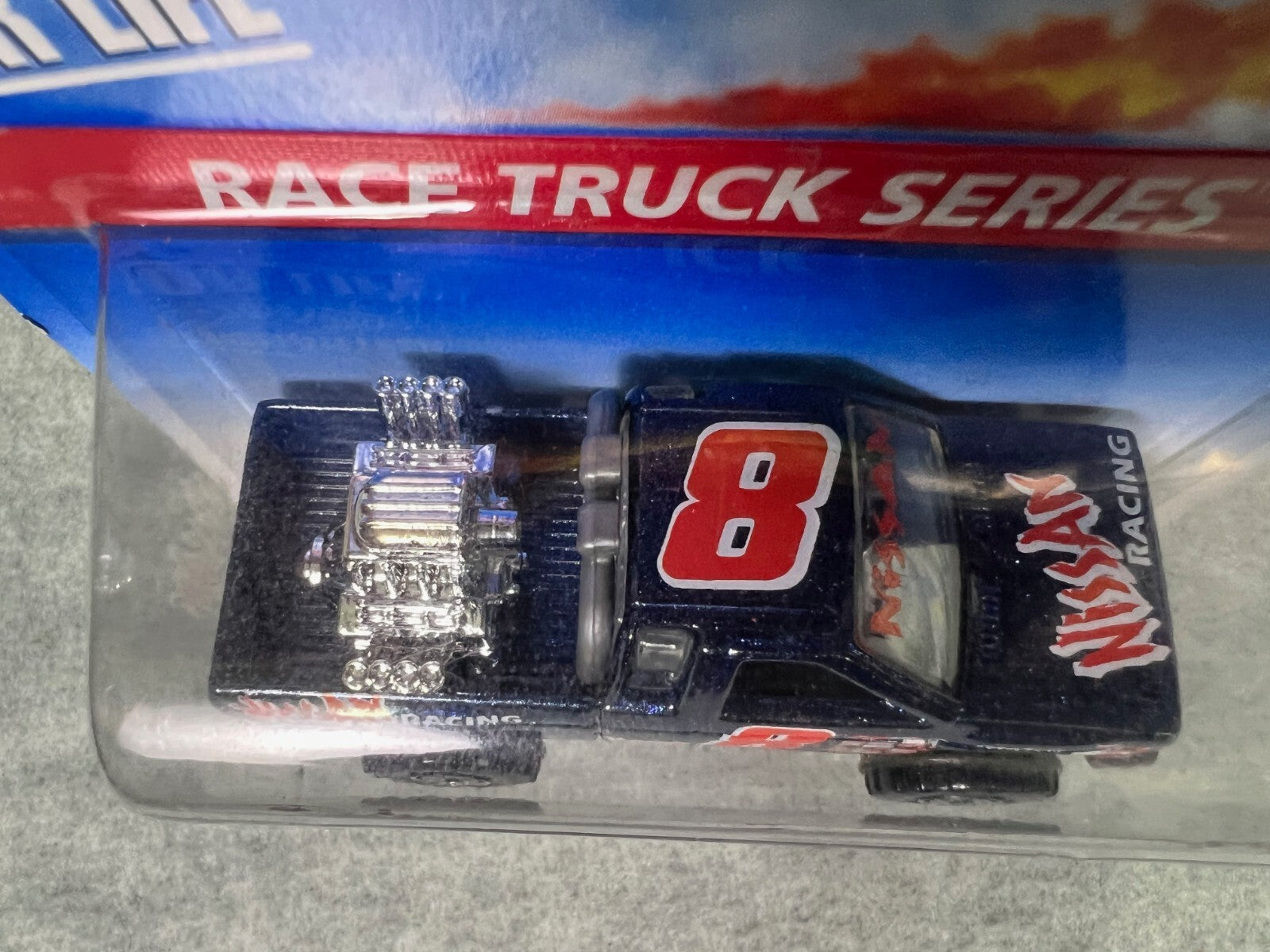 🔥🔥🔥Hot Wheels 1995 Nissan Truck # 383 Blue 4/4 RACE TRUCK SERIES HW21🔥🔥🔥
