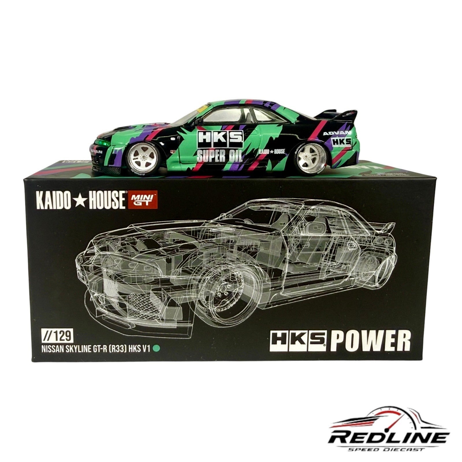 🎌🎌Kaido House Nissan Skyline GT-R (R33) HKS V1 Black Green KHMG129 H15🎌🎌