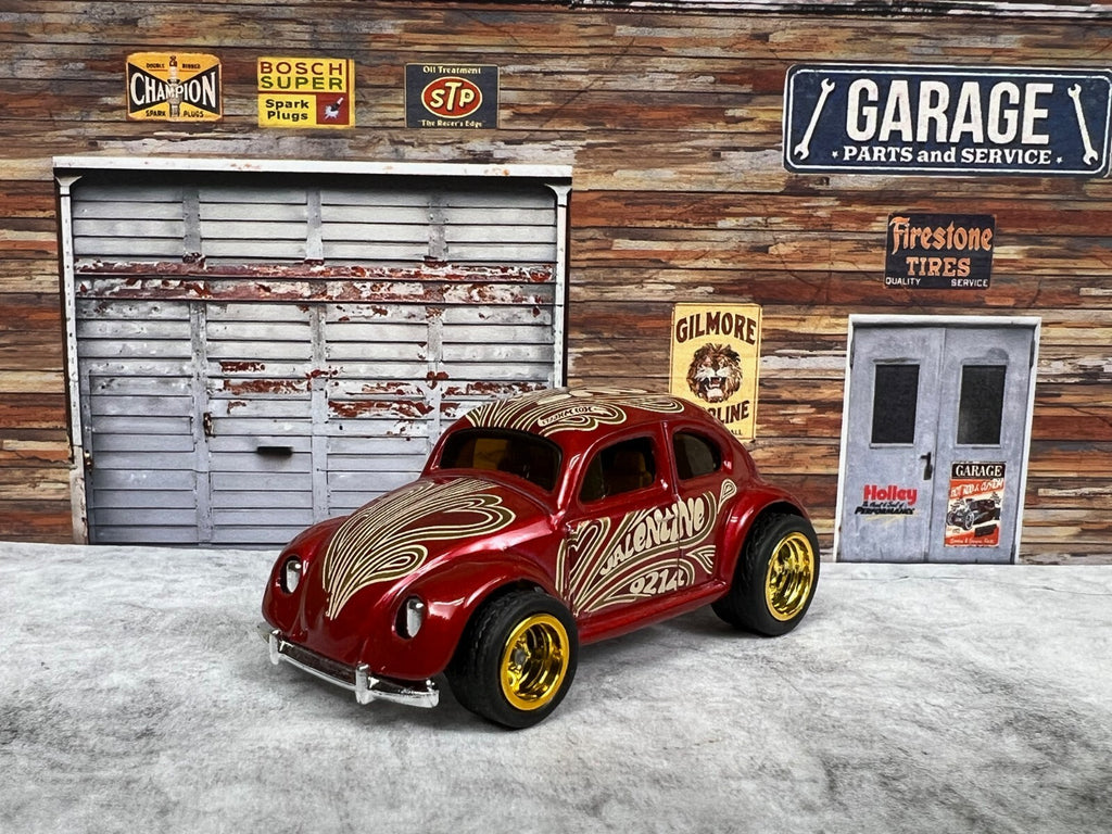 🇩🇪Hot Wheels Holiday Racers Red Valentine VW Beetle CUSTOM WHEELS C13🇩🇪