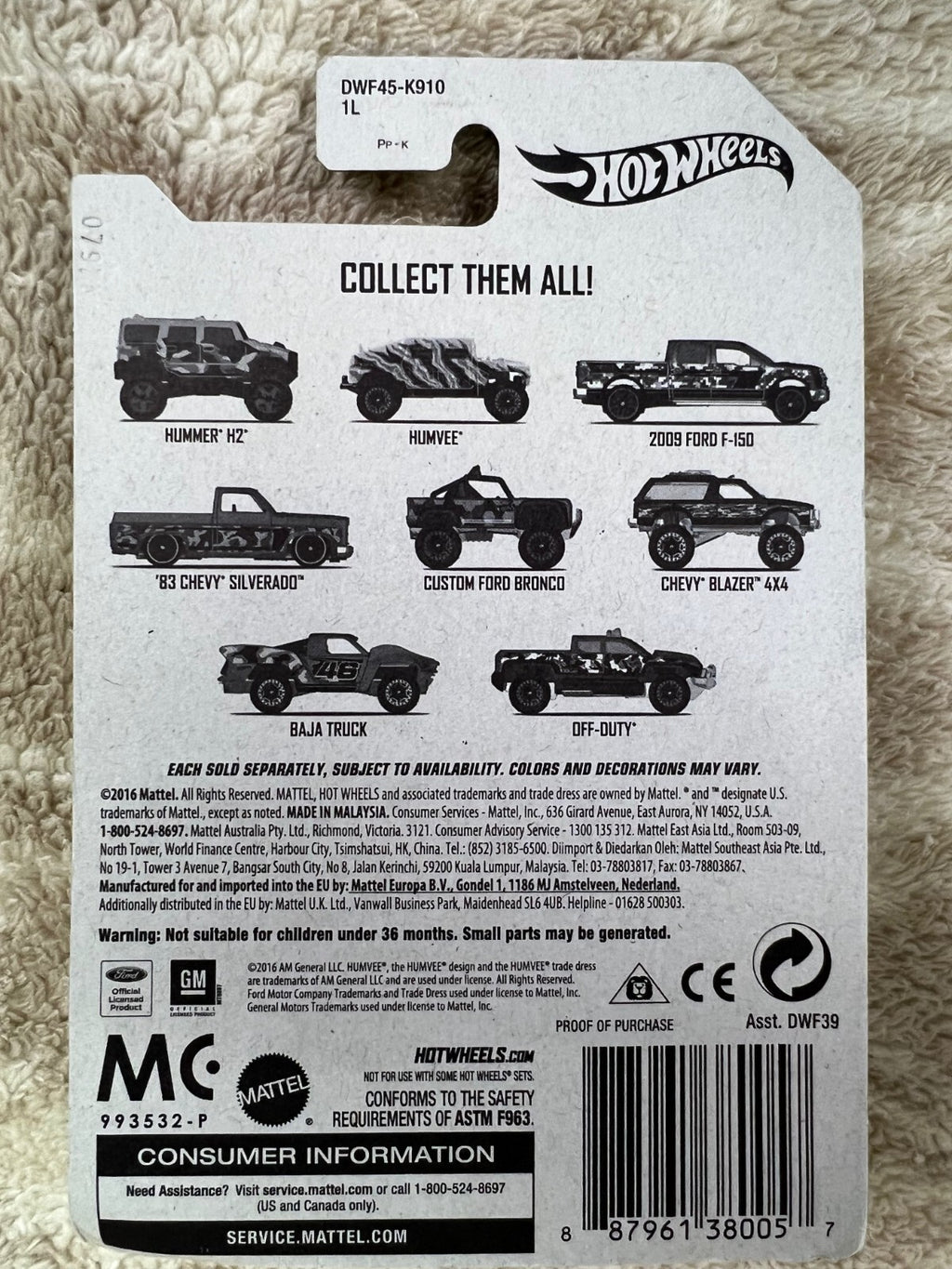 🔥🔥🔥🔥Chevy Blazer 4X4 #6/8 Camouflage Series  Wal-Mart Exclusive HW05🔥🔥🔥🔥