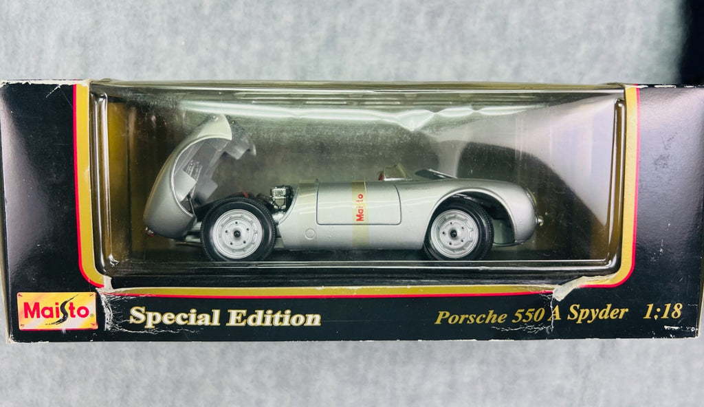 🇩🇪1/18 Maisto Porsche 550a Spyder 1958 Plain Body Silver New in Box🇩🇪