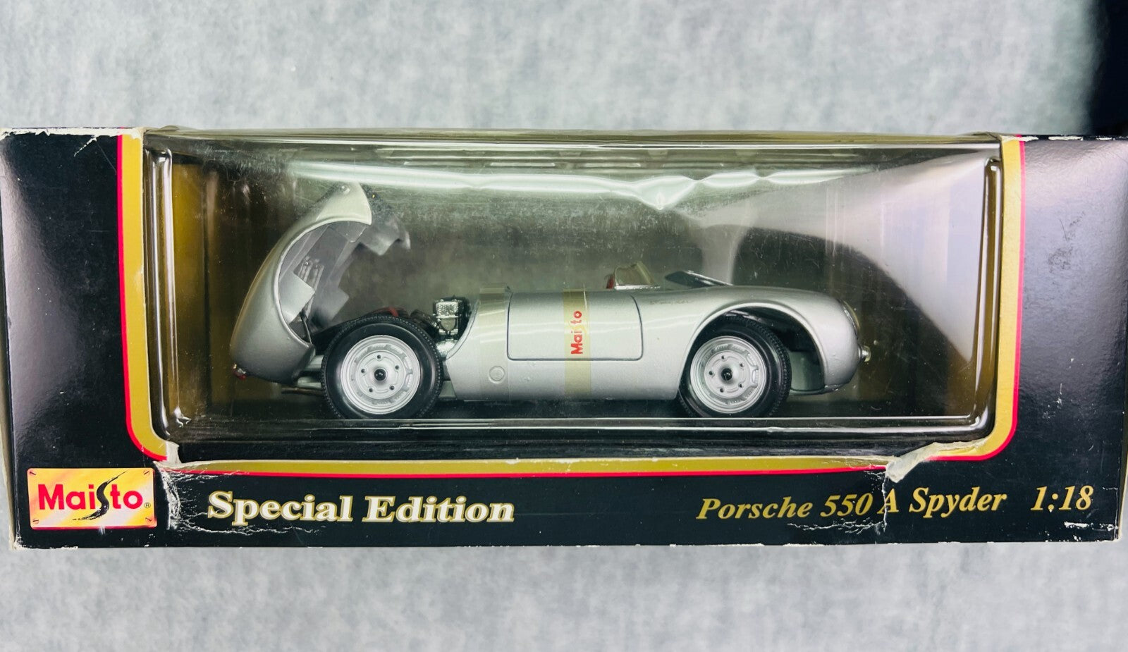 🇩🇪1/18 Maisto Porsche 550a Spyder 1958 Plain Body Silver New in Box🇩🇪