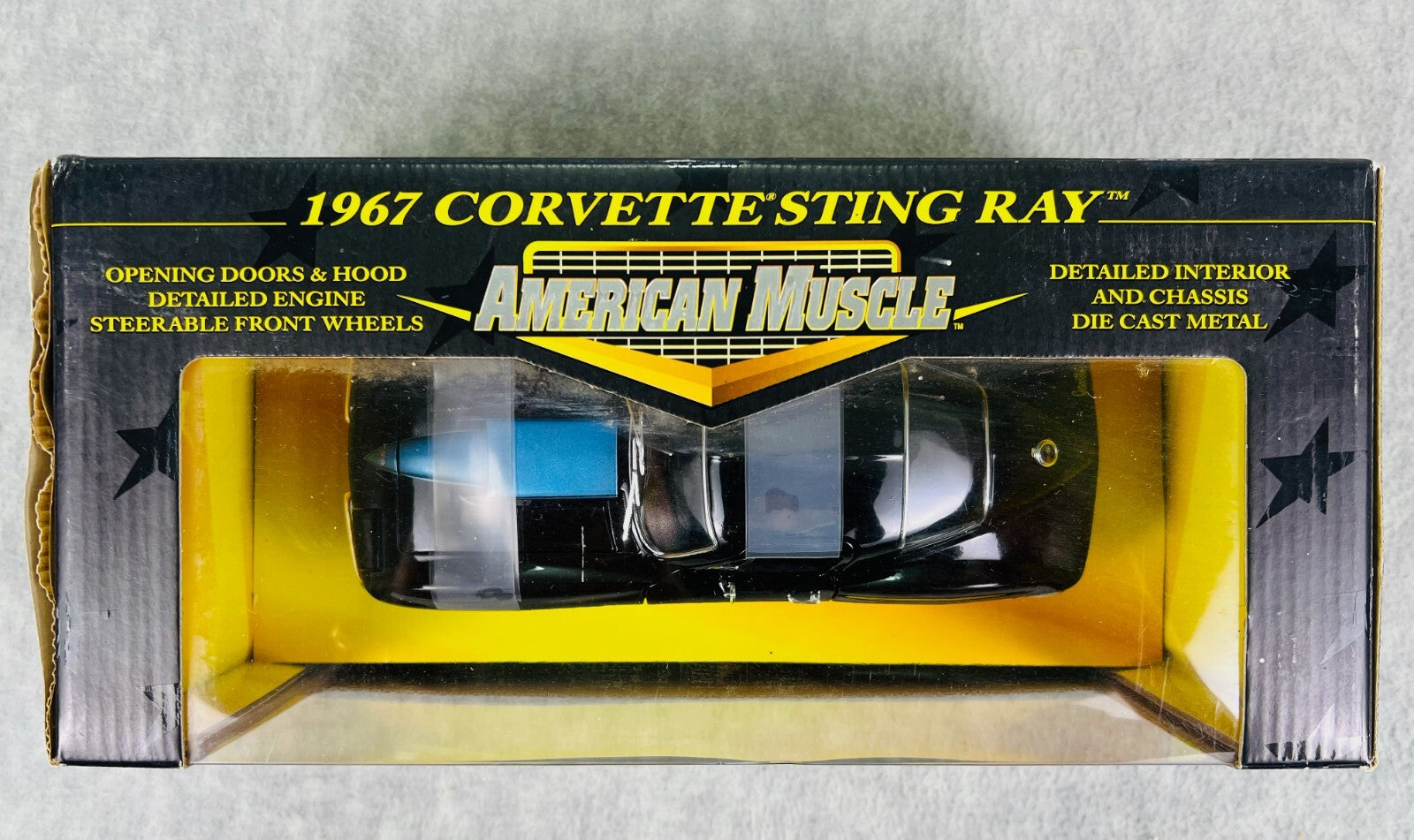 🇺🇸🇺🇸American Muscle 1967 CORVETTE STING RAY BLACK w/BLUE STRIPE 1:18🇺🇸🇺🇸