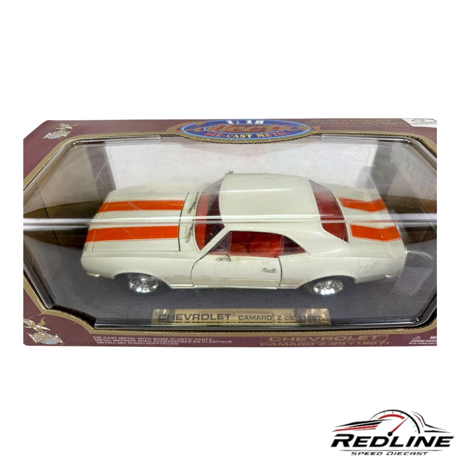 🇺🇸🇺🇸Road Legends 1967 Chevy Camaro Z/28 White/Orang Stripe 1:18🇺🇸🇺🇸