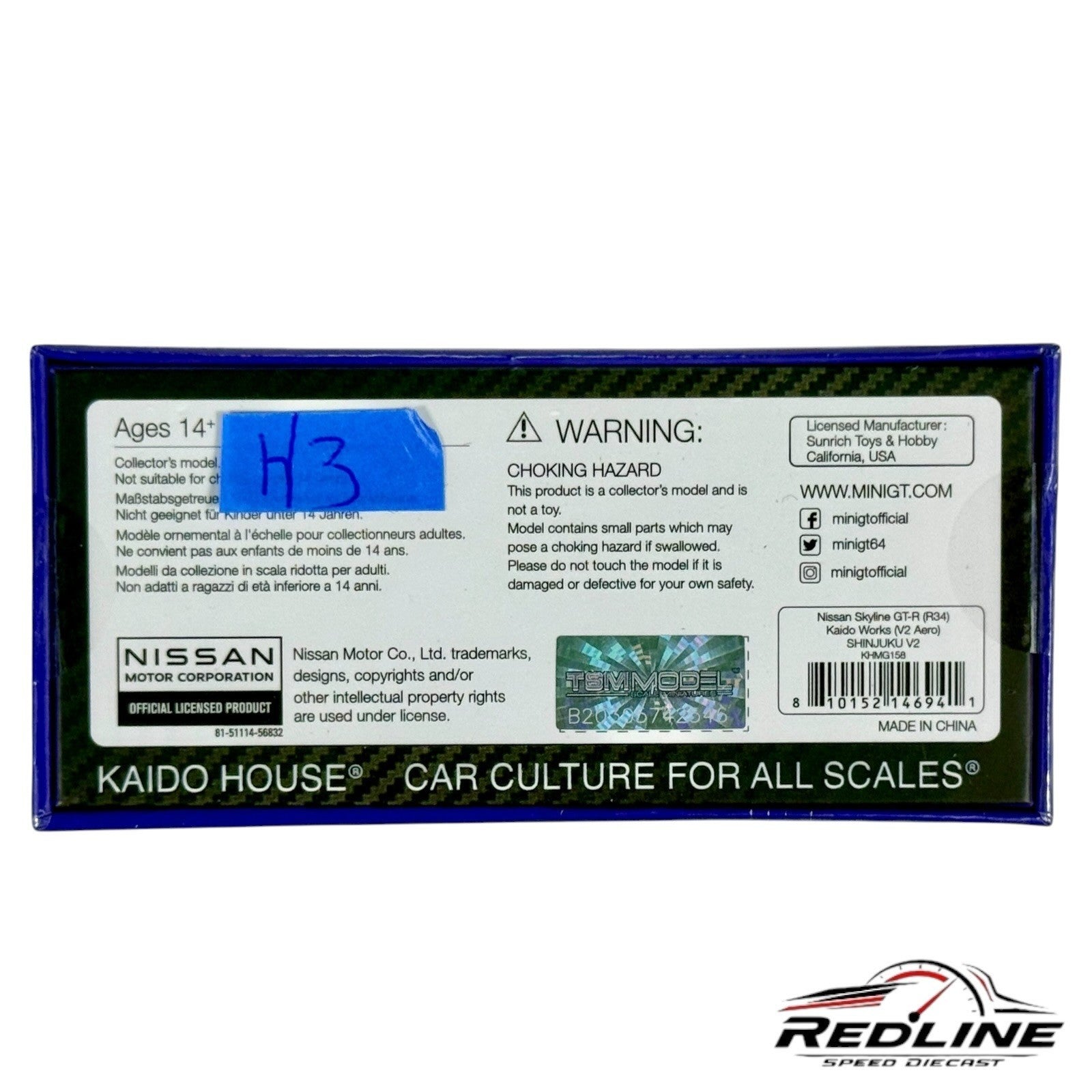 🎌Kaido Hous Nissan Skyline GT-R (R34) Kaido Works V2 Aero Blue 1:64 H3🎌