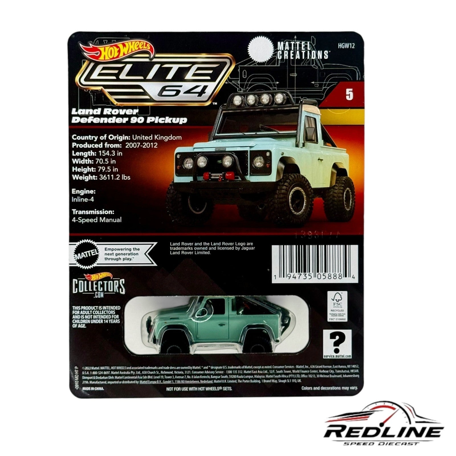 🔥🔥Hot Wheels Elite 64 Land Rover Defender 90 Pickup H14🔥🔥