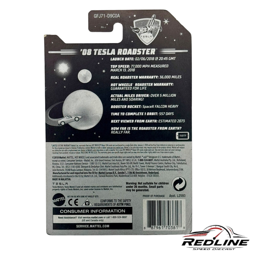 🔥🔥Hot Wheels 08 Tesla Roadster Greetings From Space Red H14🔥🔥