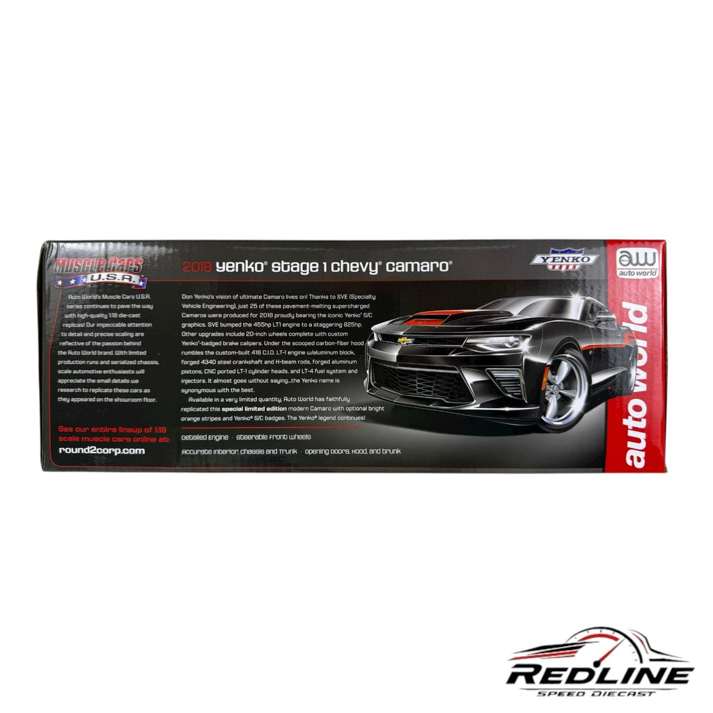 🇺🇸AUTO WORLD 2018 Yenko Stage I Chevy Camaro SYC Black 1:18 TV🇺🇸